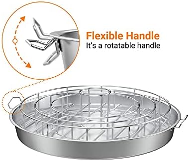 only fire Stainless steel Rib Rings with pan -BBQ Non-Stick Rib Rack and Chicken Roaster for Smoking on Weber,Green Egg,Kamado Joe.