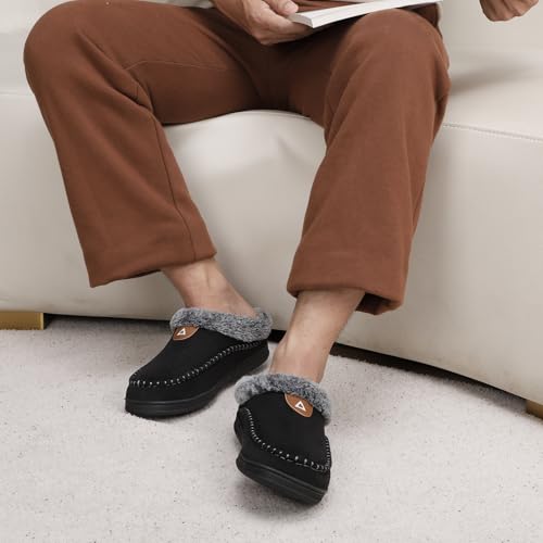 Image of ATHMILE Slippers for Men Warm Moccasin Memory Foam House Shoes Indoor | Outdoor Fuzzy Plush Fluffy Lined Clog Wide Slip-on Loafer for Home Bedroom Dad Gifts