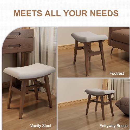 Solid-Wood-Vanity-Stool-Saddle-Cushion-Vanity-Bench-with-High-Strength-Rebound-Sponge-Easily-Assembly-Vanity-Chair-Foot-Stool-Makeup-Stool-for-Bedroom-Entryway-Walnut
