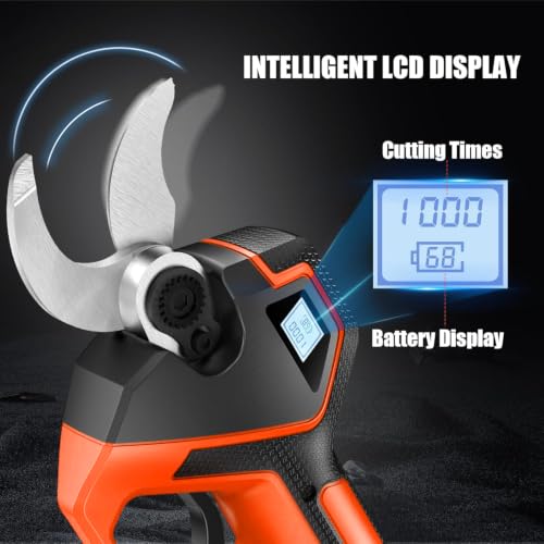 Image of Electric Pruning Shears, 2.75'' Cut, 2 Batteries & Spare Blades | Dual 2.0Ah Batteries, Brushelss Motor, SK7 Blades, LCD Display Cordless Branch Cutter Pruner for Garden Tree Trimming(Orange)
