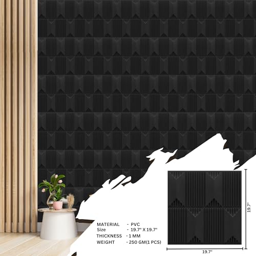 Image of Kayra Decor Wall Panels for Bedroom PVC Artisian Design, Black Color 19.7 inch x 19.7 inch (Pack of 18) - Covers 48.51 Sq. Ft.