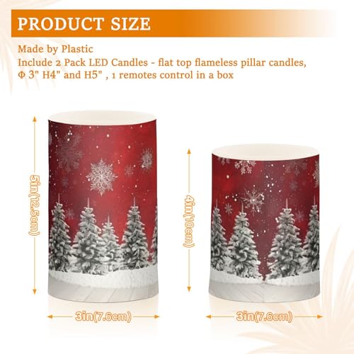 Image of Christmas Lights Flameless Candles Christmas Trees Snowflakes Print Pillar Candles Set of 2 Battery Operated Remote Control Warm Lights Home Decor