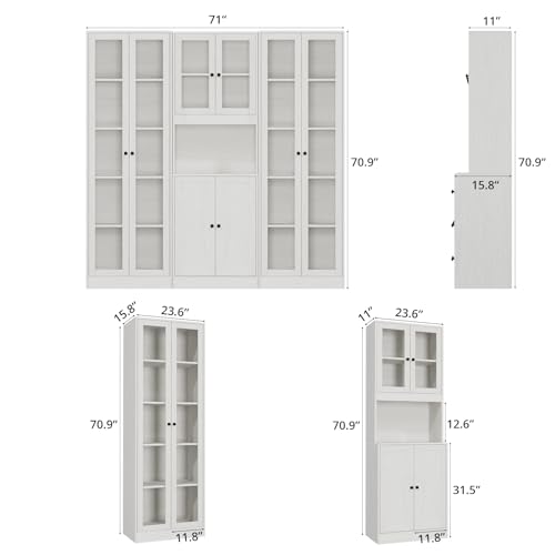 VOWNER-3PCS-Bookshelf-and-Bookcase-5-Tier-Modern-Bookshelves-with-3-Large-Drawer-Glass-Display-Cabinet-with-Lager-Storage-Shelf-Combination-Storage-Shelves-for-Home-Office-White-CAC VOWNER 3PCS Bookshelf and Bookcase 5 Tier Modern Bookshelves with 3 Large Drawer Glass Display Cabinet with Lager Storage Shelf Combination Storage Shelves for Home Office White CAC