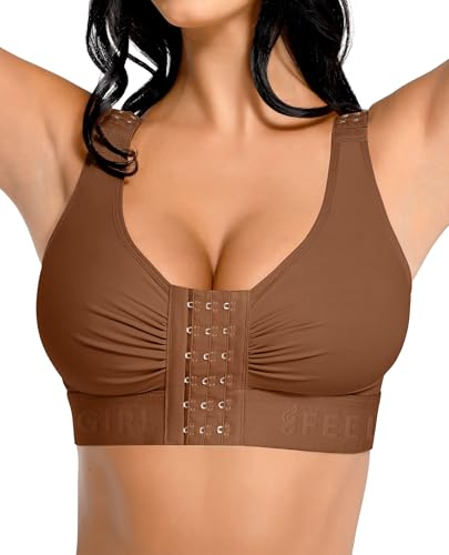 FeelinGirl Post Surgery Compression Bra Soft Support for Mastectomy Breast Augmentation Breast Lift Bra After Surgery Caramel M