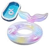Bote inflable - Anillo de agua iridiscente decoración - Flotador redondo para piscina con diseño de cola de pez, para jardín, río, lago, parque acuático, fiesta, vacaciones, al aire libre