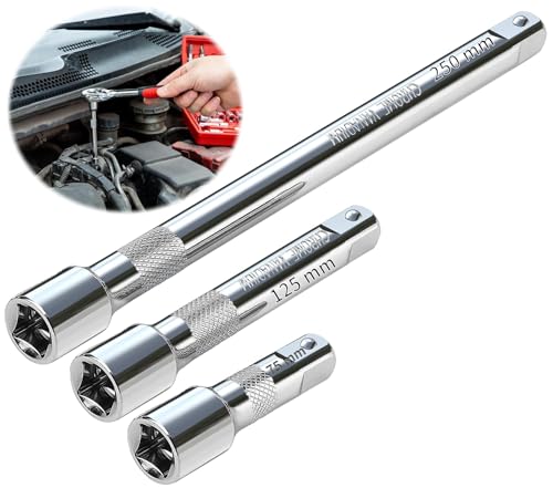 TXXATX 1/2" Extension Bar Set - 3pc Wrench Extender, 75mm, 125mm, 250mm Drive, Chrome Vanadium Steel Impact Socket Set