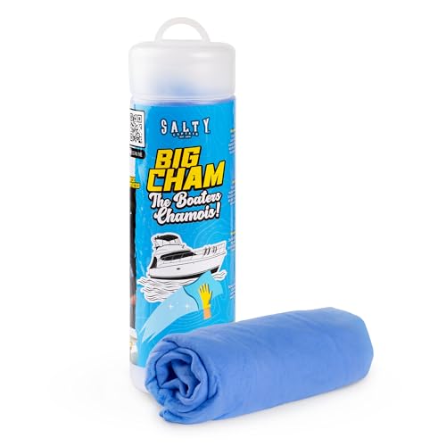 Salty Captain Big Cham Chamois: Ultra-Absorbent, Surface-Safe Drying Cloth for Boats, Jetskis, Cars & More - Durable & Convenient with Storage Case