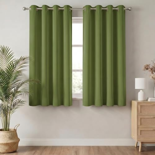 Image of 100% Blackout Window Curtains, 5 Feet, Solid Design, Faux Silk, Thermal Insulated, Noise Reducing Eyelet Door Curtain with Tie Back for Living Room & Bedroom, 115x150cm, Pack of 1 - Green