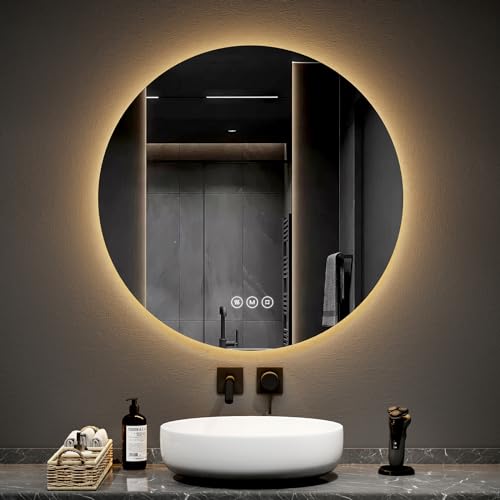 Emke Espejo De Baño Redondo De 80 Cm De Diámetro, Con Antivaho Interruptor Táctil, Espejo De Baño Con Retroiluminación Led, Espejo Redondo L Emke Espejo De Baño Redondo De 80 Cm De Diámetro, Con Antivaho Interruptor Táctil, Espejo De Baño Con Retroiluminación Led, Espejo Redondo L