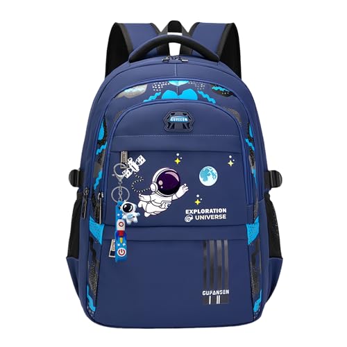 Zaini spaziali per ragazzi ragazze borse scuola con ciondolo astronauta, A02-blu, Spazio Moderno