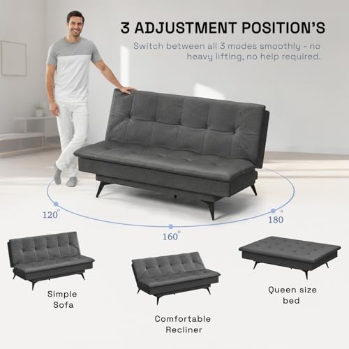 Image of Wakefit Flexia Sofa Cum Bed - Three Seater - Reflection Series Charcoal Grey
