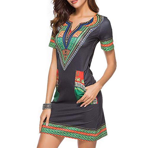 Kemosen Verano Elegante Sencillo Vestido Mujer Boho Vestido Camisa Liso Manga Corta