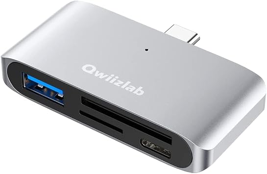 Qwiizlab 4-in-1 SD/Micro Card Readers, 5Gbps USB 3.0, USB C Hub Adapter, Compatible with M1/M2 MacBook Air/Pro, M1/M2 iPad Air/Pro, iPhone 15 Pro/Max Silver