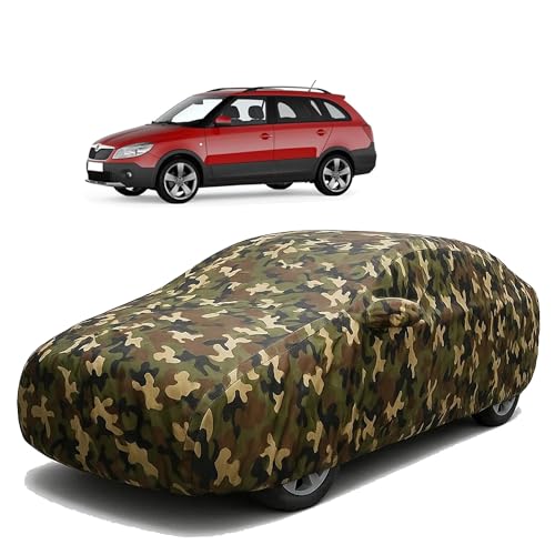 Image of Sulfar 100% Waterproof Car Body Cover Compatible with Mirror for Skoda Fabia Scout with Long Lasting Durable Material (Triple Stitched, Full Bottom Elastic, Camouflage Army)