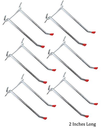 DOVETAIL 6 Piece 2-inch (5.08 cm) Double Prong Peg Hook Set | Versatile & Safe | Galvanized Steel Construction | Ideal for Stores & Workshops | Comes with Protective Red Rubber Tips
