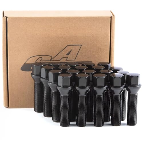 GAsupply M14x1.5 Lug Bolts 45mm Shank, 17mm Hex Conical Seat Black, 20pcs