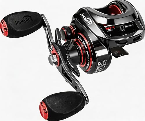 Jenseits Baitcasting Reel 7.3:1 High Speed Bass Baitcaster, Drag Clicker Version, Low Profile Casting Reel with 7+1 Bearings, 17.6LB Drag Magnetic Brake System (Right Hand)