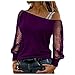 Hauts tendance pour femme avec motif étoile à cinq branches et forage chaud - Sexy - Pull à paillettes - Épaules dénudées - Tunique transparente à manches longues, Violet (04), XXL
