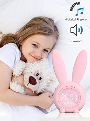 Kids Alarm Clock - Digital Wake Up Clock, Dimmable Ambient Lighting, Cute Rabbit Design, 5 Ringtones - Rechargeable, Perfect For Bedrooms #TOP4