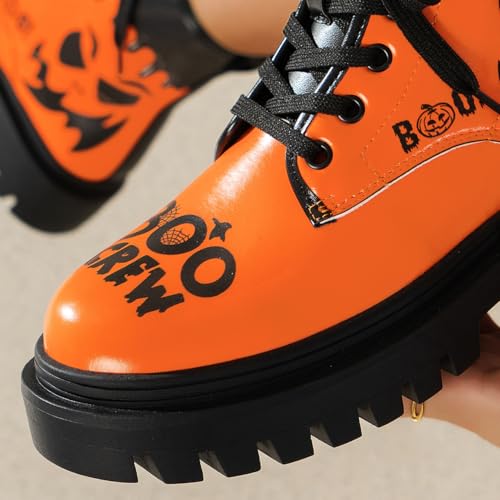 Halloween Gothic Combat Boots Fashion Lace-Up Skull Rose Ankle Booties Chunky Heel Platform Leather Boots3