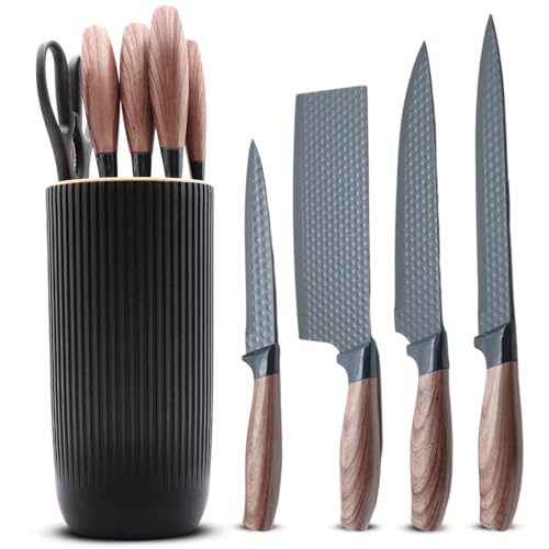 Home Vista 6-Piece Knife Set Comes with Freestanding Storage Block, Sharp Stainless Steel Kitchen Knives and Scissors, Non-Stick Ideal for Chopping, Slicing & Everyday Cooking (Black)