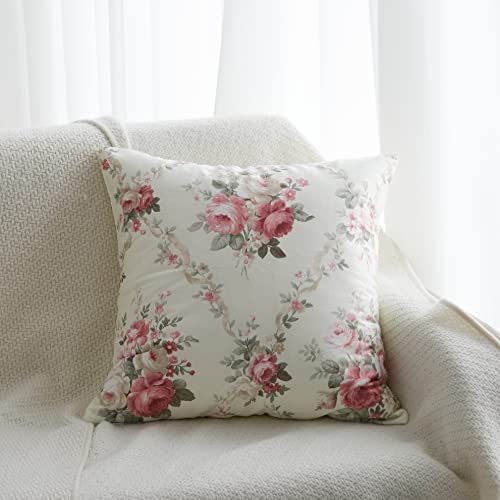 Vintage Floral Throw Pillow Covers Set Of 2 Pink Rose Flowers Leaf Pillow Cases Shabby Chic Couch Cushion Cover For Sofa Bedroom Living Room, 18" X 18", Beige Pink #TOP1