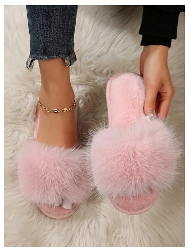 MakeMeChic Women's Fuzzy Open Toe House Shoes Furry Slip On Bedroom Indoor Slippers4