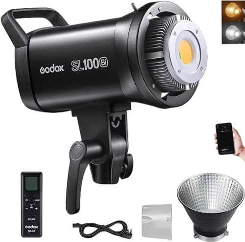 Godox SL100Bi 100W Bi-Color LED Video Light, 32100Lux@1M 2800K-6500K CRI96+ TLCI97+ Bowens Mount LED Continuous Lighting for Photography, 11 FX Effects Studio LED with RC-A6 Remote
