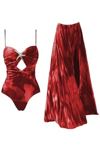 Image of AARAM Stylish Premium Women's One Piece Swimsuit with Cover Ups Wrap Skirt Sarong Floral Print Monokini Tummy Control Swimwear, Printed Costume Women Beach Wear
