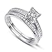 AVECON 1.35ct Princess Cut Engagement Ring White Gold Wedding Band Set for Women Cubic Zirconia Bridal Sets Size 8