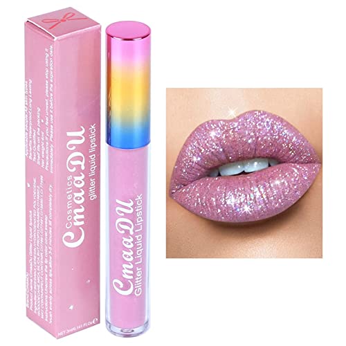 Sunlucky Matte to Glitter Liquid Lipstick Long Lasting Lips ,1PC Diamond Red Glitter Sparkly Glossy Waterproof Lipstick Metallic Shimmer Brown Pink Lipgloss Lip Gloss for Women (A)