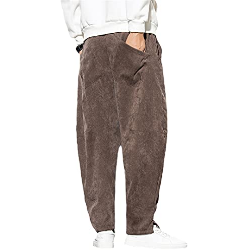 Plus Size Men Corduroy Casual Pants Loose Trousers Retro Harem Pants Chinese Style