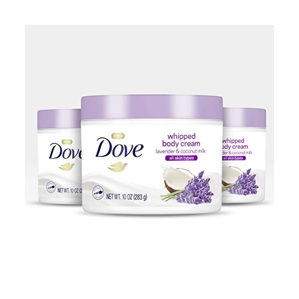 Dove Whipped Body Cream Dry Skin Moisturizer Lavender and Coconut Milk Nourishes Skin Deeply, 10 Ounce (Pack of 3)