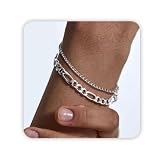 PEALICIOUS Figaro Chain for Men, Stainless Steel Bracelets for Men Boyfriend as Boys Bracelets Box Chain Bracelet Mens, Silver Chain Bracelet for Mens Silver for Boys Son Friends