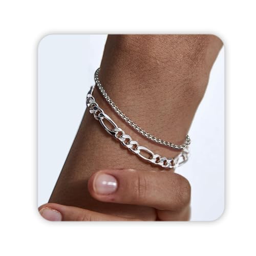 PEALICIOUS Figaro Chain for Men Chain Bracelet as Silver Chain Jewelry