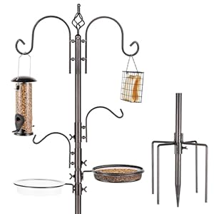 Urban Deco Bird Feeding Station Kit Bird Feeder Pole Multi Wild Bird Feeder Hanging Station Kit with Metal Suet Feeder Bird Bath for Attracting Wild Birds