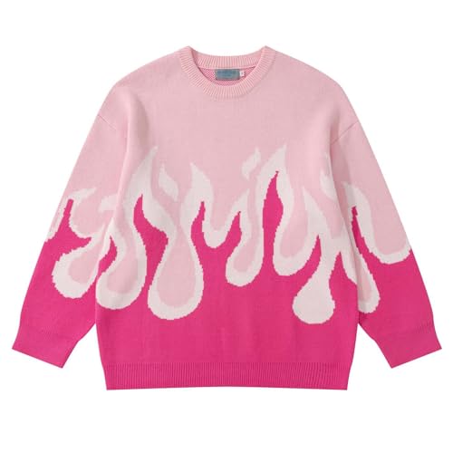 Pull homme col rond à motif flamme rouge taille L style esthétique
