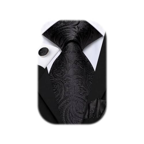 Image of Hi-Tie Men 63inches Tie Set Extra Long Necktie Paisley Tie Pocket Suqare Cufflinks Big and Tall Men Tie