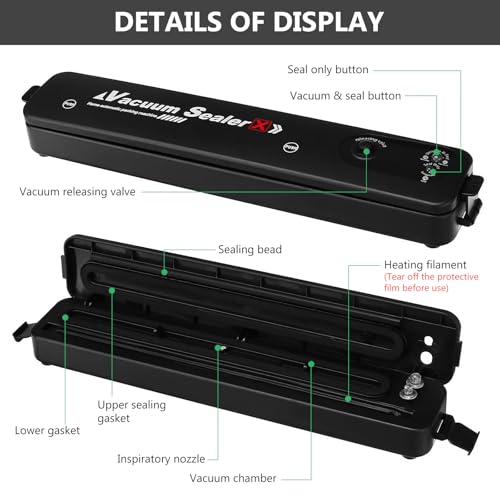 Envasadora al Vacío Domestica: Maquina Envasar al Vacio, Maquina Vacio Alimentos, Embasadoras Vacio Alimentos, Maquina de Vacio para Alimentos, Vacuum Sealer Incluye 100 Bolsas Envasar al Vacio - imagen 2