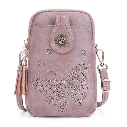 Image of KITEVIUN Small Crossbody Bags for Women, Lightweight Mini Cute Cell Phone Purse for Women with Tassel Shining Butterfly