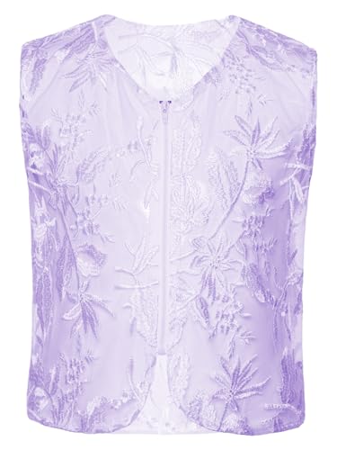 Kids Unisex Retro Dance Waistcoat Mesh Floral Lace Zip Front Vest Hippie Cardigan3