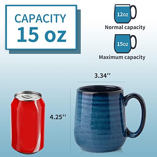 Hasense Ceramic Coffee Mugs Set Of 6,15 Ounce Coffee Cups Set With Handle,Porcelain Tea Mug For Kitchen, Blue Mugs For Coffee,Cocoa,Dishwasher And Microwave Safe #TOP2