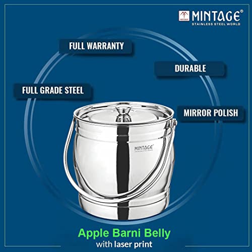 Image of Mintage Milk Barni 2.5+5+8 litres Set of 3 | Oil Can | Heavy Body | Pot Ghee Container | Stainless Steel with Lid | Storage Dolchi
