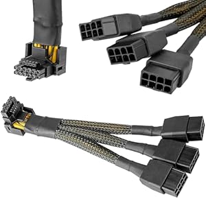 16 AWG PCIE 5.0 12VHPWR 600W 3×8 Pin to 16Pin (12+4Pin) 90 Degree Right Angle Supply Adapter Cable for Graphics Card RTX 4090 4080 3090TI 4070Ti (type A)