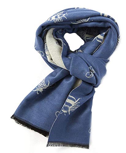 LilyRosa® Bee Winter Scarf Reversible Cosy Warm Blanket Shawl Scarfs Bees Large Grey Pink Blue Mustard Orange (Blue Cream)