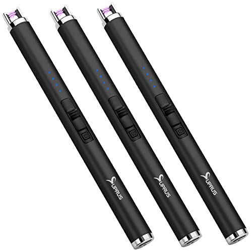 SUPRUS Lighter Candle Lighter Electric Lighter USB Lighter Safety Switch Rechargeable Flameless Plasma Windproof Pocket Size 1 Count (Pack of 3)