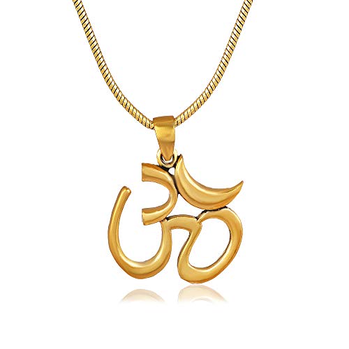 Traditioneller Anhänger Mantra Om Aum Symbol II Messing vergoldet mit Kette und Schmuckbeutel | Indien Spiritualität Yoga Cover