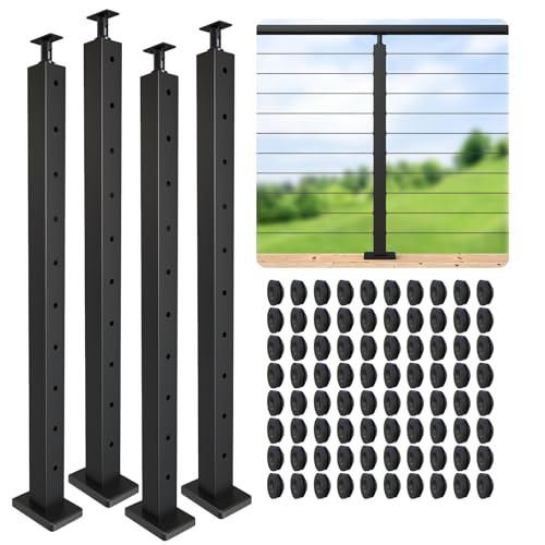 Level Drilled Cable Railing Post 36 (35X2x2) Angle Bracket Stainless Steel Deck Railing Post Black Level Holes Railing Post for Horizontal Cable Systems Surface Mount Post for Decks (4)