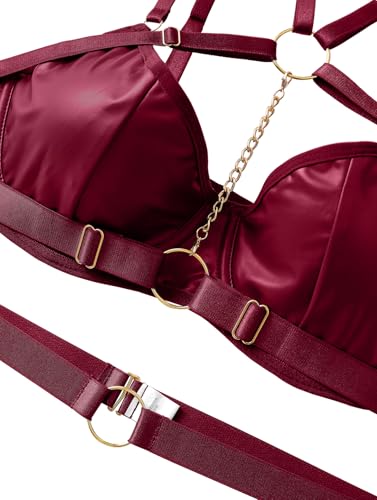 Image of Lilosy Sexy Pu Leather Strappy Underwire Garter Belt Lingerie Set