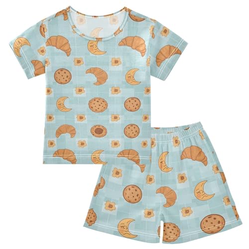 Pajama Short Sets Croissant Moon Cookie Flower Soft Cotton Summer Sleepwear 2 Piece PJS Size 5-14T